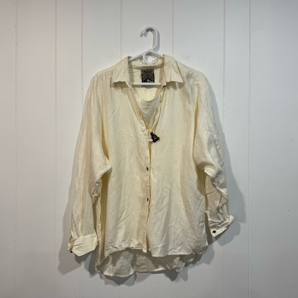 Vintage Outback Adventurous Clothing Cream Linen Button-Up Shirt